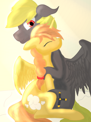 Size: 1536x2048 | Tagged: safe, artist:galaxymike, imported from derpibooru, oc, oc only, alicorn, pegasus, pony, bed, hug, love, sitting, wings