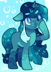 Size: 871x1228 | Tagged: safe, artist:goldlines005, imported from derpibooru, oc, oc only, oc:deepsea dive, pony, unicorn, abstract background, base used, cheek squish, female, horn, mare, raised hoof, solo, squishy cheeks, unicorn oc