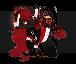 Size: 2218x1865 | Tagged: safe, artist:miioko, imported from derpibooru, oc, oc only, earth pony, pony, choker, clothes, ear piercing, earth pony oc, forked tongue, piercing, raised hoof, solo, tail, tail wrap
