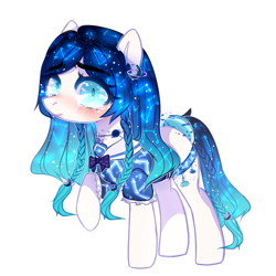 Size: 1200x1200 | Tagged: safe, artist:miioko, imported from derpibooru, oc, oc only, earth pony, pony, blushing, clothes, constellation, earth pony oc, ethereal mane, eyelashes, female, mare, raised hoof, simple background, solo, starry mane, white background