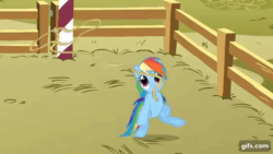 Size: 640x360 | Tagged: safe, imported from derpibooru, screencap, rainbow dash, pegasus, pony, fall weather friends, season 1, animated, bipedal, female, gif, gifs.com, lasso, mare, mouth hold, rope, solo