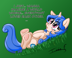 Size: 3125x2500 | Tagged: safe, artist:memprices, imported from derpibooru, oc, oc only, oc:heart love, oc:princess heart love, alicorn, pony, clip studio paint, digital art, eye clipping through hair, grass, high res, looking up, lying down, on back, original character do not steal, signature, simple background, teary eyes, text, wish