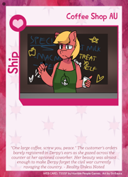 Size: 788x1088 | Tagged: safe, artist:str8aura-draws-horses-and-stuff, imported from derpibooru, big macintosh, anthro, twilight sparkle's secret shipfic folder, card, chalkboard, heart, holding pen, iced latte with breast milk, implied sex, macareina, meme, rule 63, starbucks, stars