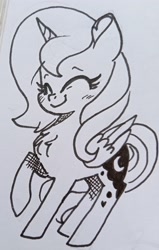 Size: 1983x3120 | Tagged: safe, artist:c.a.m.e.l.l.i.a, imported from derpibooru, princess luna, alicorn, pony, cute, eyes closed, female, filly, filly luna, smiling, solo, traditional art, woona, younger