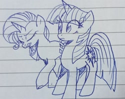 Size: 2330x1842 | Tagged: safe, artist:c.a.m.e.l.l.i.a, imported from derpibooru, rarity, twilight sparkle, pony, unicorn, female, lined paper, mare, traditional art, unicorn twilight