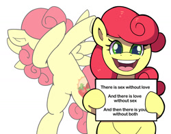 Size: 1600x1250 | Tagged: safe, artist:anonymous, imported from twibooru, strawberry sunrise, pony, dab, female, image, irrational exuberance, looking at you, mare, meme, needs more jpeg, ponified meme, sign, simple background, smiling, solo, white background