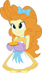 Size: 2898x5094 | Tagged: safe, artist:thatusualguy06, imported from derpibooru, pumpkin cake, equestria girls, the last problem, .svg available, apron, bare shoulders, bow, clothes, clothes swap, equestria girls-ified, female, hair bow, mittens, older, older pumpkin cake, pumpkin pie, simple background, sleeveless, solo, svg, transparent background, vector