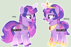 Size: 657x435 | Tagged: safe, artist:stormcloud-yt, imported from derpibooru, twilight sparkle, alicorn, pony, base used, colored hooves, duo, hoof shoes, jewelry, peytral, redesign, smiling, tiara, twilight sparkle (alicorn)