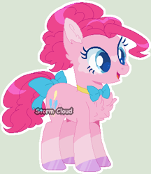 Size: 349x404 | Tagged: safe, artist:stormcloud-yt, imported from derpibooru, pinkie pie, earth pony, pony, base used, bow, bowtie, chest fluff, eyelashes, female, hoof polish, mare, redesign, simple background, solo, tail, tail bow