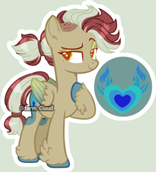 Size: 2001x2207 | Tagged: safe, artist:stormcloud-yt, imported from derpibooru, oc, oc only, pegasus, pony, base used, broken english, dreamworks face, female, hoof on chest, mare, offspring, parent:flash magnus, parent:spitfire, pegasus oc, raised hoof, simple background, smiling, unshorn fetlocks, wings