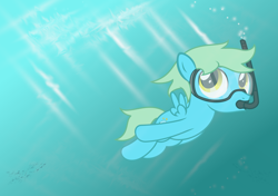 Size: 6520x4580 | Tagged: safe, artist:strategypony, imported from derpibooru, oc, oc only, oc:sea glow, fish, pegasus, pony, colt, foal, goggles, male, ocean, pegasus oc, simple background, snorkel, solo, swimming, underwater, water