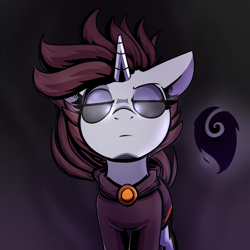 Size: 2500x2500 | Tagged: safe, artist:lockheart, imported from derpibooru, oc, oc only, pony, unicorn, black sclera, clothes, female, lidded eyes, looking down, mare, solo