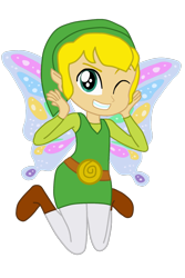 Size: 2000x3000 | Tagged: safe, artist:user15432, artist:yaya54320bases, imported from derpibooru, fairy, human, hylian, equestria girls, artificial wings, augmented, barely eqg related, base used, boots, butterfly wings, clothes, crossover, elf hat, equestria girls style, equestria girls-ified, fairy wings, fairyized, glimmer wings, gossamer wings, hat, link, link's hat, link's tunic, looking at you, magic, magic wings, one eye closed, shoes, simple background, solo, the legend of zelda, toon link, transparent background, tunic, wings, wink, winking at you