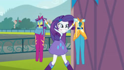 Size: 3410x1920 | Tagged: safe, imported from derpibooru, screencap, rarity, equestria girls, friendship games, boots, bracelet, clothes, cute, cutie mark on clothes, female, grin, hairpin, high res, jewelry, raribetes, shoes, smiling, solo