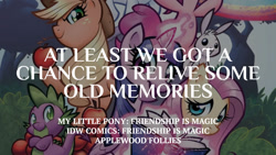 Size: 1280x720 | Tagged: safe, edit, editor:quoterific, idw, imported from derpibooru, angel bunny, applejack, fluttershy, pinkie pie, rarity, spike, twilight sparkle, alicorn, dragon, earth pony, pegasus, pony, rabbit, unicorn, animal, applejack's hat, applewood follies, book, cowboy hat, crossed arms, female, hat, magic, male, mare, offscreen character, open mouth, open smile, rainbow trail, smiling, telekinesis, text, twilight sparkle (alicorn)