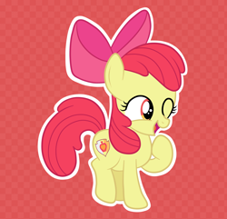 Size: 2830x2727 | Tagged: safe, artist:squipycheetah, imported from derpibooru, apple bloom, earth pony, pony, adorabloom, alternate cutie mark, cute, female, filly, foal, happy, one eye closed, outline, raised hoof, simple background, smiling, solo, the cmc's cutie marks, white outline