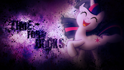 Size: 1920x1080 | Tagged: safe, artist:nathanthethird, artist:sandwichhorsearchive, edit, imported from derpibooru, twilight sparkle, pony, unicorn, bookhorse, eyes closed, female, happy, mare, open mouth, paint splatter, smiling, solo, text, unicorn twilight, wallpaper, wallpaper edit