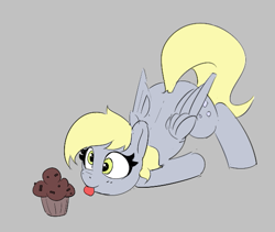 Size: 597x503 | Tagged: safe, artist:pabbley, imported from derpibooru, derpy hooves, pegasus, pony, :p, aggie.io, cute, derpabetes, eyes on the prize, face down ass up, female, food, gray background, mare, muffin, simple background, smiling, tongue out