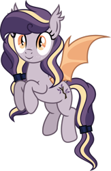 Size: 1980x3028 | Tagged: safe, artist:suramii, imported from derpibooru, oc, oc only, oc:adara elderberry, bat pony, pony, bat pony oc, bat wings, ear fluff, ear tufts, fangs, female, flying, full body, high res, hooves, mare, show accurate, simple background, slit pupils, smiling, solo, spread wings, tail, transparent background, wings