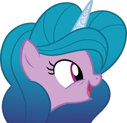 Size: 1527x1474 | Tagged: safe, artist:tanahgrogot, imported from derpibooru, izzy moonbow, pony, unicorn, bust, female, g4, g5, g5 to g4, generation leap, horn, mare, open mouth, open smile, portrait, profile, show accurate, simple background, smiling, solo, transparent background