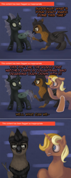 Size: 960x2404 | Tagged: safe, artist:wourdeluck, imported from derpibooru, oc, oc only, oc:dominus, oc:gervais, oc:supremus longhorn, changeling, griffon, pony, unicorn, ask pun, ask, green changeling, magic limbs, meta, tumblr