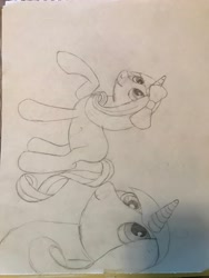 Size: 3024x4032 | Tagged: safe, imported from derpibooru, oc, oc only, unicorn, bow, drawing, female, hair bow, mare, photo, ponysona, sideways image, sketch, traditional art