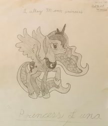 Size: 1820x2114 | Tagged: safe, imported from derpibooru, princess luna, alicorn, drawing, female, mare, photo, sketch, solo, traditional art