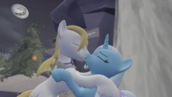 Size: 1280x720 | Tagged: safe, artist:sfmmania34, imported from derpibooru, prince blueblood, trixie, pony, unicorn, 3d, bluetrix, female, kissing, male, mare, mare in the moon, moon, shipping, source filmmaker, stallion, straight, tree