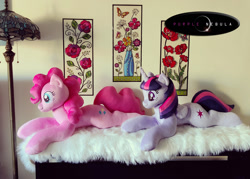 Size: 1280x916 | Tagged: safe, artist:purplenebulastudios, imported from derpibooru, pinkie pie, twilight sparkle, alicorn, pony, irl, lying down, photo, plushie, prone, twilight sparkle (alicorn)