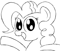 Size: 1000x857 | Tagged: safe, artist:scootaloormayfly, imported from derpibooru, pinkie pie, earth pony, pony, digital art, monochrome, simple background, sketch, solo