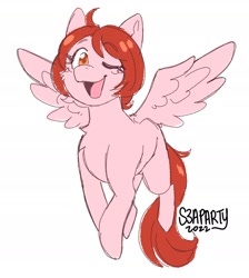 Size: 1734x1935 | Tagged: safe, artist:s3aparty, imported from derpibooru, oc, oc only, oc:weathervane, pegasus, pony, female, mare, one eye closed, open mouth, open smile, simple background, smiling, solo, white background, wink