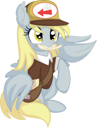 Size: 5878x7703 | Tagged: safe, artist:cyanlightning, imported from derpibooru, derpy hooves, pegasus, pony, .svg available, absurd resolution, blushing, cute, derpabetes, ear fluff, female, hat, letter, mail, mailmare, mare, mouth hold, simple background, solo, transparent background, vector, wings