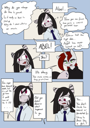 Size: 4961x7016 | Tagged: safe, artist:tenenbris, imported from derpibooru, oc, oc only, oc:abel masei, oc:patricia sorg, semi-anthro, unicorn, zebra, comic:things change, comic, makeup, zebra oc