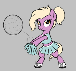 Size: 452x424 | Tagged: safe, artist:wenni, grace manewitz, earth pony, pony, aggie.io, cheerleader outfit, clothes, female, mare, shoes, simple background, smiling, sports, volleyball