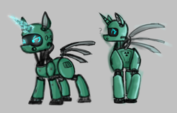 Size: 758x483 | Tagged: safe, artist:firecracker, oc, oc only, pony, robot, robot pony, unicorn, aggie.io, butt, dock, looking back, magic, plot, raised tail, simple background, tail