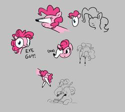 Size: 649x583 | Tagged: safe, artist:wenni, pinkie pie, earth pony, pony, aggie.io, bulging eyes, cake, drawpile, eating, female, food, fork, lowres, mare, monochrome, open mouth, plate, simple background, smiling