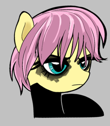 Size: 462x528 | Tagged: safe, imported from derpibooru, fluttershy, pony, aggie.io, clothes, female, frown, makeup, mare, simple background