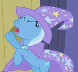 Size: 777x720 | Tagged: safe, imported from derpibooru, screencap, trixie, pony, unicorn, boast busters, bipedal, cropped, eyes closed, female, mare, open mouth, solo