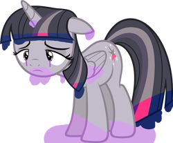 Size: 3985x3304 | Tagged: safe, artist:slb94, artist:wardex101, edit, imported from derpibooru, twilight sparkle, alicorn, pony, color loss, depressed, discorded, discorded twilight, ears back, female, folded wings, frown, full body, high res, horn, lonely, mare, sad, show accurate, simple background, solo, sorrow, standing, transparent background, twilight sparkle (alicorn), twilight tragedy, vector, wings