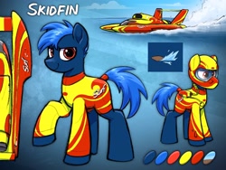 Size: 4000x3000 | Tagged: safe, artist:selenophile, imported from derpibooru, oc, oc only, oc:skidfin, earth pony, pony, adoptable, clothes, reference sheet, skintight clothes, solo