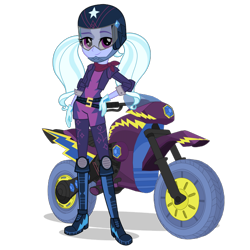 Size: 1400x1400 | Tagged: dead source, safe, imported from derpibooru, sugarcoat, equestria girls, friendship games, biker, biker jacket, clothes, costume, crystal prep shadowbolts, cute, female, gloves, hand on hip, helmet, looking at you, motocross, motocross outfit, motorcross, motorcycle, official, shadowbolts costume, simple background, smiling, solo, sugarcute, transparent background