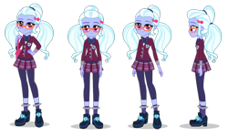 Size: 1400x840 | Tagged: dead source, safe, imported from derpibooru, sugarcoat, equestria girls, friendship games, bag, clothes, crystal prep academy uniform, cute, female, glasses, hairpin, hand on hip, looking at you, official, pigtails, plaid skirt, pleated skirt, poses, school uniform, shoes, sideview, simple background, skirt, smiling, socks, solo, sugarcute, transparent background