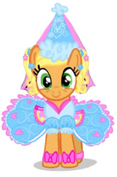 Size: 433x657 | Tagged: safe, artist:darlycatmake, imported from derpibooru, applejack, earth pony, pony, look before you sleep, applejack also dresses in style, bow, clothes, dress, dressup, ear piercing, female, flower, flower in hair, froufrou glittery lacy outfit, hennin, looking at you, mare, phone drawing, piercing, princess, princess applejack, simple background, smiling, smiling at you, solo, white background