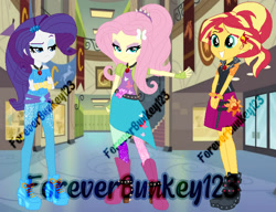 Size: 727x557 | Tagged: safe, artist:foreverbunkey123, artist:selenaede, artist:user15432, imported from derpibooru, fluttershy, rarity, sunset shimmer, equestria girls, alternate hairstyle, alternate universe, base used, boots, bracelet, clothes, crossed arms, female, fingerless gloves, gloves, high heel boots, jacket, jewelry, leggings, necklace, pants, pendant, ponytail, shoes, skirt, the dazzlings, watermark