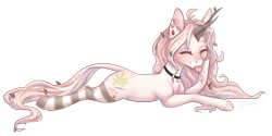 Size: 2016x1011 | Tagged: safe, artist:doekitty, imported from derpibooru, oc, oc:hazel (doekitty), deer, deer pony, original species, clothes, eyes closed, female, lying down, prone, simple background, socks, solo, striped socks, tongue out, transparent background