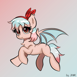 Size: 1024x1024 | Tagged: safe, artist:mo_feng, imported from derpibooru, oc, oc only, oc:cunben_mapleleaf, bat pony, pony, fangs, flying, looking at you, solo