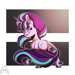 Size: 1280x1280 | Tagged: safe, artist:will-owl-the-wisp, imported from derpibooru, starlight glimmer, classical unicorn, pony, unicorn, cloven hooves, leonine tail, s5 starlight, smiling, smirk, solo, unshorn fetlocks