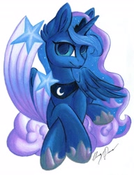 Size: 3151x4096 | Tagged: safe, artist:gleamydreams, imported from derpibooru, princess luna, alicorn, cute, lunabetes, simple background, solo, traditional art, white background