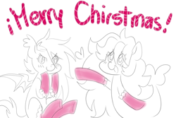 Size: 3000x2000 | Tagged: safe, artist:kaikururu, imported from derpibooru, oc, oc only, bat pony, pony, sea pony, bat pony oc, bat wings, christmas, clothes, duo, female, heart, holiday, mare, merry christmas, sea pony oc, simple background, smiling, socks, white background, wings