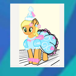 Size: 640x640 | Tagged: safe, artist:darlycatmake, imported from derpibooru, applejack, look before you sleep, bow, clothes, cute, dress, dressup, ear piercing, flower, flower in hair, froufrou glittery lacy outfit, hennin, jackabetes, piercing, princess, princess applejack